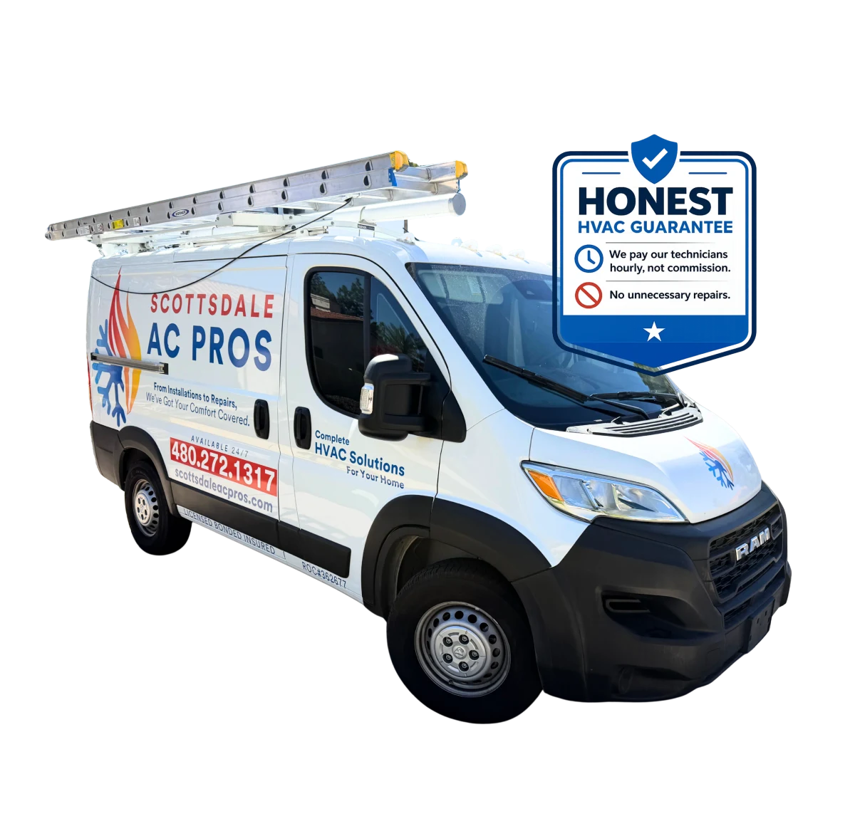 Scottsdale AC Pros branded service van with trust badge